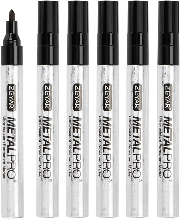 ZEYAR Permanent Markers, Bullet Tip, Waterproof Quick Drying Ink - Great on Plastic, Wood, Stone, Metal (6 Black)