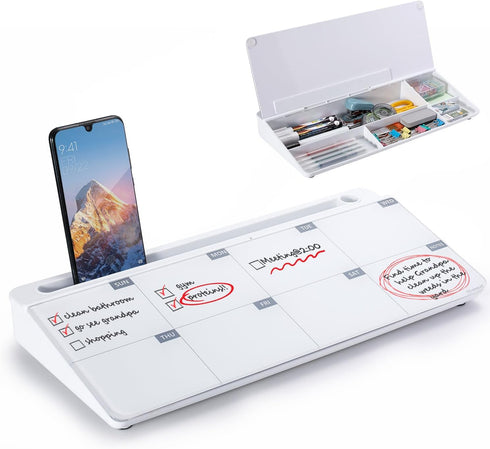 TSJ OFFICE Desktop Whiteboard Dry-Erase Board - Computer Keyboard Stand with Drawer, Desk Organizers for Home, Office,
