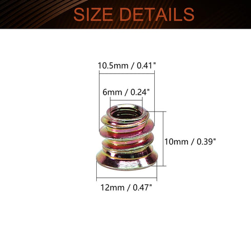 MroMax Threaded Inserts M6x10mm, Hex Drive with Flanged Screw in Nut, 20Pcs