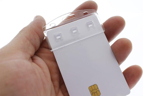 5 Pack Common - Vertical Half Card Badge Holder for Smart Cards (CHIP Insert) PIV Access and Credit Cards - Crystal