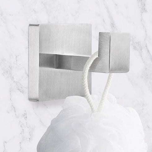 IBosins 4 Pack Towel Hooks Hand Towel Holder for Bathroom Wall Livingroom Bedroom Kitchen Closet Heavy Duty Stainless Steel Hook Hanger for Robe, Bath Towel, Coat (Square Brushed Silver)
