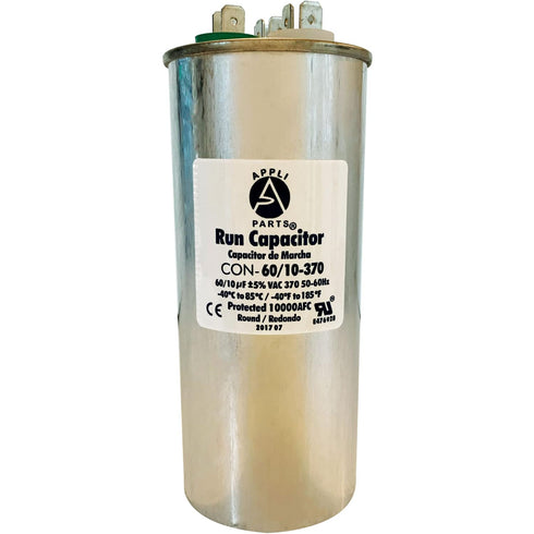 Appli Parts Dual Run Capacitor for AC 60+10 Mfd uF (370VAC), Universal Fit for HVAC Applications