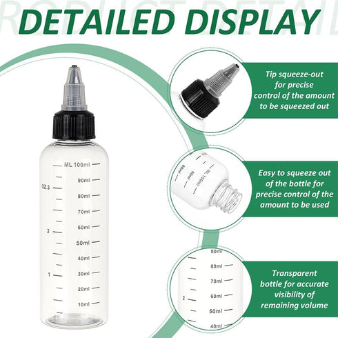 BENECREAT 10PCS 100ml Transparent Plastic Squeeze Bottles with Scale and Black Twist Cap for Liquids