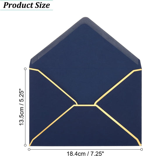 PATIKIL 100 Pack 5 x 7 Envelopes A7 Card Christmas Envelopes V Flap Envelopes with Gold Border for Office, Wedding Gift Cards, Invitations, Graduation (Blue)