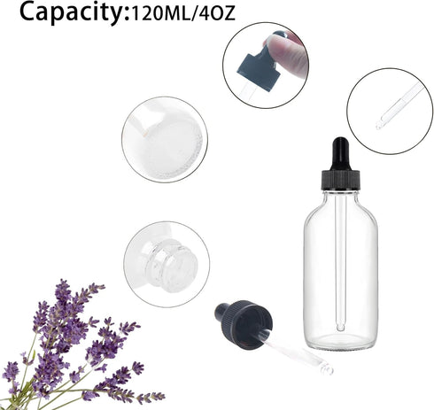 24 Pack 4oz Clear Glass Dropper Bottles, Eye Dropper Bottles with Glass Droppers for Essential Oils