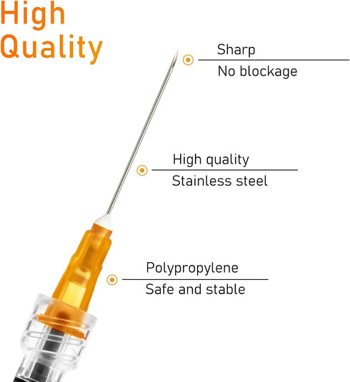 1ml Disposable Luer Lock Syringes with 25G 1 Inch Needle, Individual Package - Pack of 20