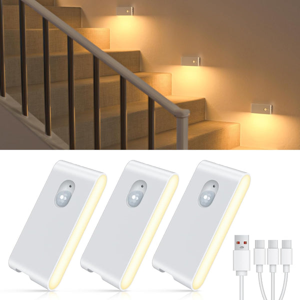 WILLED Motion Sensor Night Light, Rechargeable Stair Lights Indoor, Warm White Motion