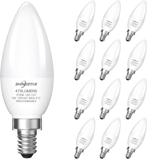 SHINESTAR 12-Pack Candelabra 40W Equivalent LED Light Bulbs, 2700K Warm White Ceiling