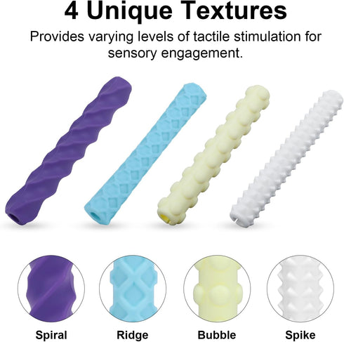 CulinaCraft 4 Pack, Sensory Pencil Grips for Kids Quiet Classroom Fidget Toys, Textured Silicone ADHD & Autism Calming