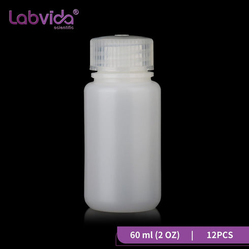 Round Plastic Reagent Bottle, HDPE Wide Mouth, 12pcs 60ml Sample Sealing Storage Container for Laboratories