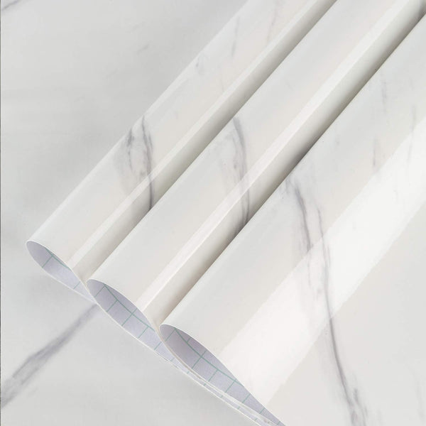 White Marble Peel Stick Wallpaper | Self Adhesive Vinyl Countertop Contact Paper | Waterproof Decorative Furniture