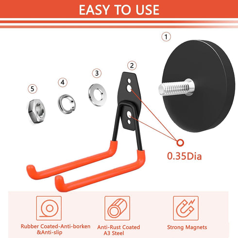 Heavy Duty Large Magnetic Hooks, 2 Pack Strong Magnet Hooks for Power Drill, Garden Tools, Workshop