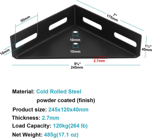 4 Brackets,7" 7", 264 lbs/Each 1/8" heneng Pcs Corner Brace x Triangle Shelf Bracket,Max Load Thick