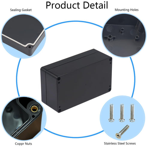 Project Box IP65 Waterproof Junction Box - Black ABS Plastic Electrical Case, DIY Project Enclosure 6.22x3.54x2.36 inch