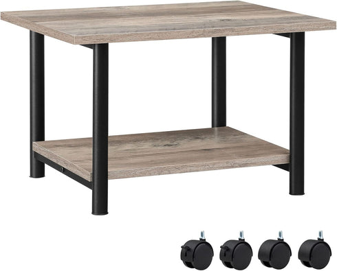 HOOBRO 2-Tier Printer Stand, Industrial Under Desk Cart with Shelf, Mobile Heavy Duty Storage Rack on Wheels, Grey and