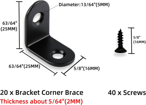 20 Pack 1 Inch 90 Small L Brackets for Wood - Perfect Angle Stainless Steel Tiny L Bracket Corner Brace with Screws