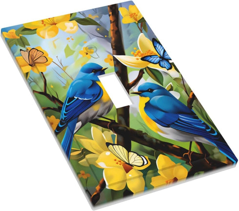 Sturin Summer 1 3X5 Spring Blue Bird Floral Wall Plate Light Switch Cover Gang Single Toggle Toggle Switch Art Plates