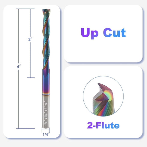 1/4 Inch 1/4" 2" 4" Extra Long Upcut Spiral Router Bit Shank, Cutting Dia. CL. OVL. Router Bit with DLC Coating