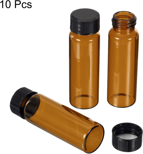 PATIKIL 15mL Reagent Media Bottle, 10 Pack Round Glass Storage Bottles Plastic Screw Cap for Lab Home, Brown by PATIKIL