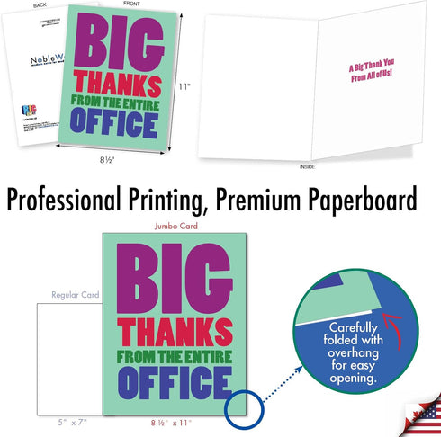 NobleWorks Big Thanks From The Office - Boss Coworker Thank You Greeting Card with Envelope, Extra Large 8.5 x 11 Inch