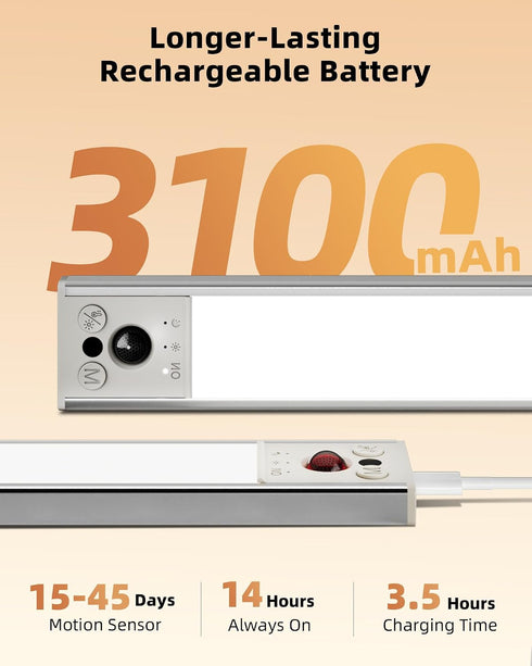 12inch 3 Dimmable Closet Counter (2 Pack) EZVALO Under Cabinet Lighting, Rechargeable Motion Sensor Light Indoor