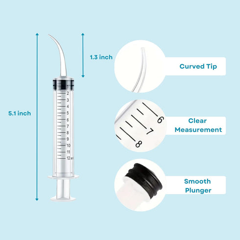 5PCS 12ml/cc Dental Irrigation Syringe, Curved Tip for Wisdom Teeth Cleaning and Small Pet Feeding
