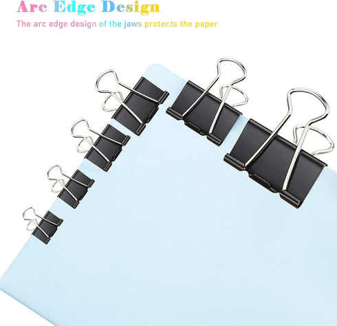 Black Binder Clips, 144 Pack, 1 Inch Standard 25mm Clamps, Medium Size, Office Clips
