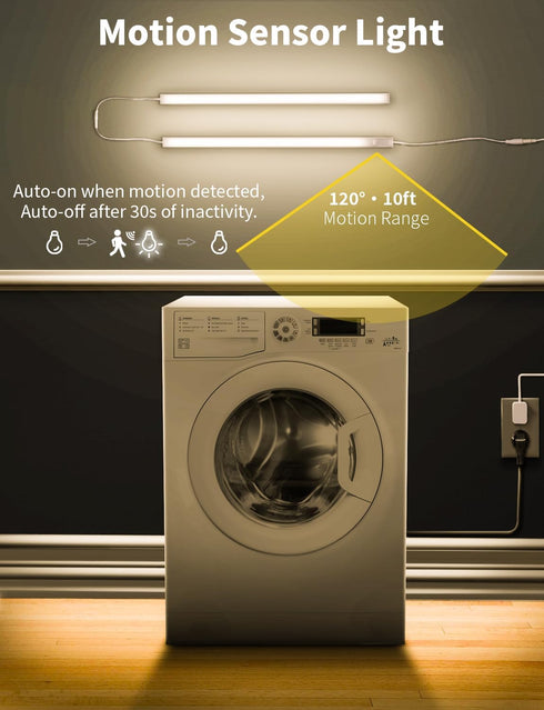 16" 12V Counter Kitchen/Hallway/Toilet/Garage/Closet(Warm White/3000K, 2 Pack) Under Cabinet Motion Sensor Lighting