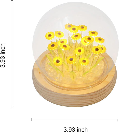 Sewinde Unique Sunflower Mothers Day Gifts for Mom, Sunflowers Night Light Small Glass Flower Lamp with Wooden Base