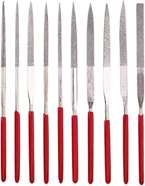 YAKAMOZ 10pc Mini Diamond Metal Files Set - Micro Round Needle, Triangular Square Flat Riffler Files for Jewelry, Wood,