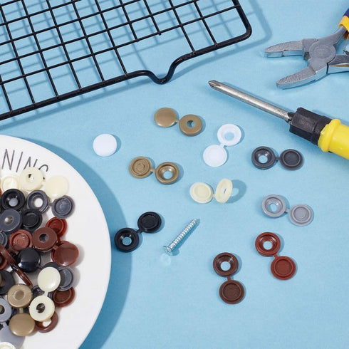 1 200Pcs 8 GORGECRAFT Box Colors Hinged Screws Cover Caps Fold Snap Covers Plastic Shutter Screw Caps Washer Flip Tops