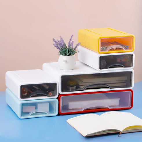 Stackable Desk Organizer - Large 3 Drawer Desktop Storage Box, 13" Wide Letter Size Organizer for Office and Makeup