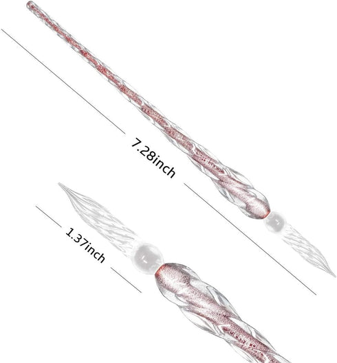 Vintage Handmade Glass Dip Pen Set, Elegant Crystal Signature Pen Gift (Light Pink)