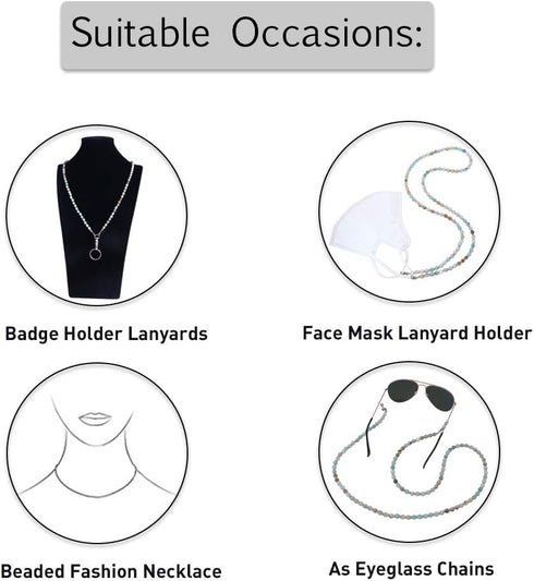 C&L Accessories Lanyard for ID Badges Holder, Beaded Cute Lanyard for Keys, Neck Lanyards for Women (Amazonite Stone)