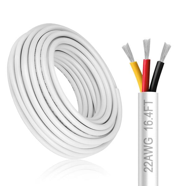 22 Gauge 3 Conductor Electrical Wire, 16.4FT White Low Voltage 22/3 PVC Cable for LED Lamp Automotive