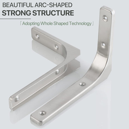 8 Inch 6 Inch, 4Pcs SAYAYO Heavy Duty Floating Shelf Brackets x Stainless Steel Wall Shelf Brackets & Supports Brushed