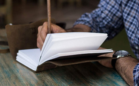 Handmade Leather Journal, 7 x 5 Inches Daily Notepad for Men & Women, Unlined Paper for Artists and Sketching.