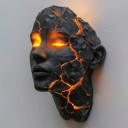 AMJIANZON Decorative Cracked Soul Wall Light, Black Lava Design LED Wall Lamp with Glowing Orange Cracks, Modern Gothic