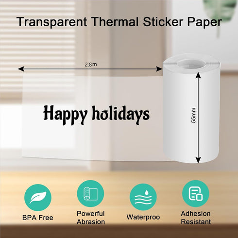 57mm 2.5mm, 3-Rolls Transparent Self-Adhesive Thermal Paper, Glossy Thermal Printer Paper for Mini Portable Printer, X
