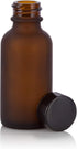 JUVITUS 1 oz / 30 ml Frosted Amber Glass Boston Round Bottle, Airtight Phenolic Cap, 24 Pack + Funnel