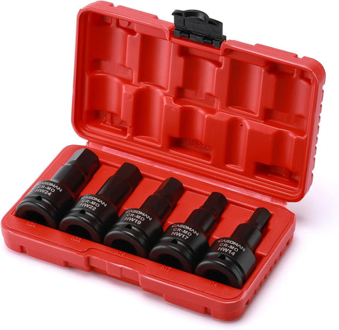3/4 Inch Set, 5-Pieces, 14mm, 17mm, 19mm, 22mm, 24mm, 3/4" Set, CASOMAN Drive Impact Hex Driver Metric, Drive Master