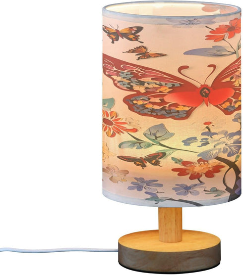 ALAZA Stylish Butterfly Bedside Table Lamp with USB Port for Bedroom Nightstand Lamps Night Light Linen Fabric Shade