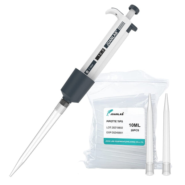 JOANLAB Micropipette - 2-10ml Manual Adjustable Single Channel Pipettes - High Accurate Lab Pipettors with Tips