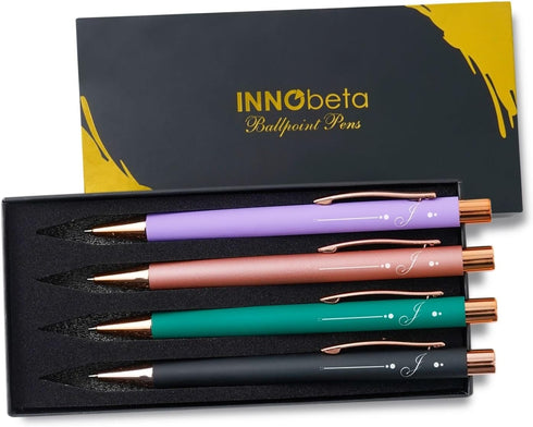 InnoBeta Monogrammed Gifts Ballpoint Pen Set of 4, Initial Letter Gifts for Housewarming, Birthday, Thanksgiving,