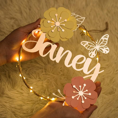 NICEDREAM Custom Name Flower Wreath LED Night Light