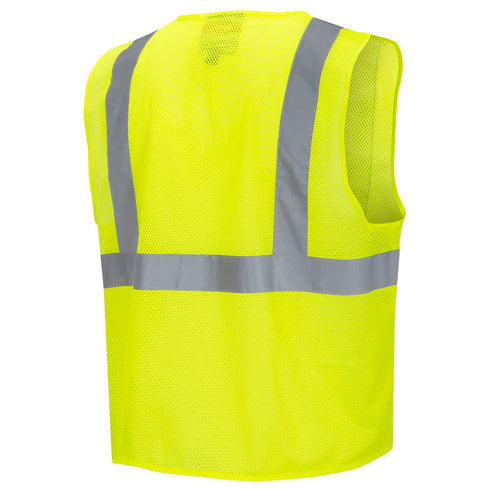 Pioneer High Visibility Tricot Mesh Zip-Up Safety Vest, Reflective Tape, Yellow/Green, Unisex, 4XL, V1060360U-4XL