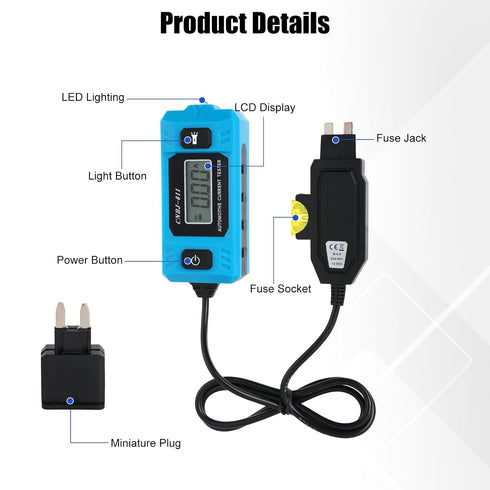 BTFO 20A 48V Automotive Circuit Fault Probe Tester, High-Precision Current Tester & Fuse Checker with Blue Backlit LCD