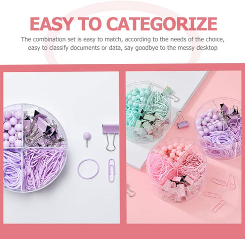 Push Pin Clips, Office Decor, Purple Office Supplies for Women, Paper Clips Push Set, Mini Binder Organizer