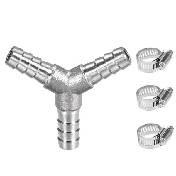 Stainless Steel 5/16" Hose Barb Y Barbed Fitting, 3 Way Wye Adapter with 3pcs Hose Clamps