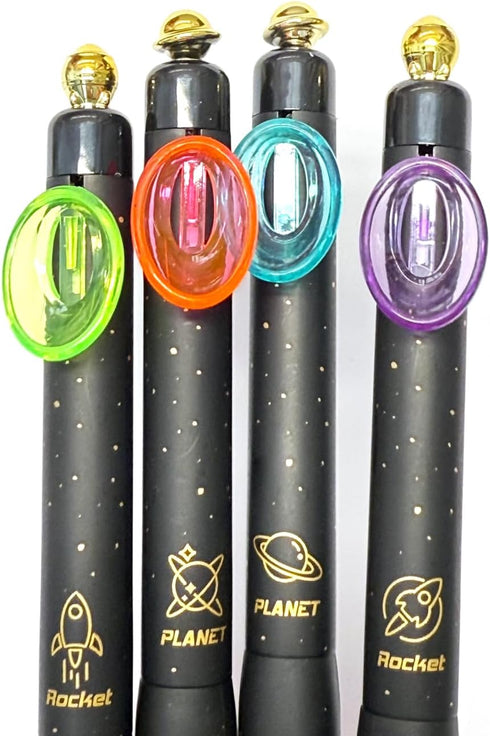 Anxiaoxuan 4 PCS Retractable Fun Outer Space Gel Pens with Large Capacity Refill Black Ink, Comfort Silicone Grip